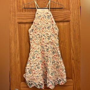 Tularosa colorful floral dress with lace overlay